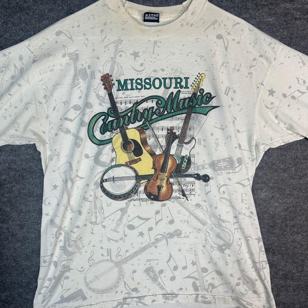 Vintage Single Stitch 90s Missouri Country Music T Shirt XL All Over AOP‎ Print